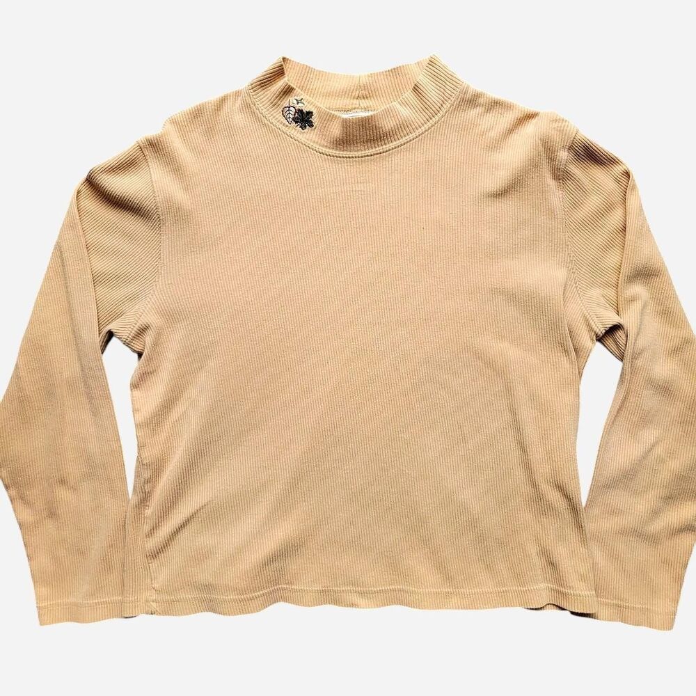 Vintage 90s Bechamel fall leaf embroidered ribbed mock neck
